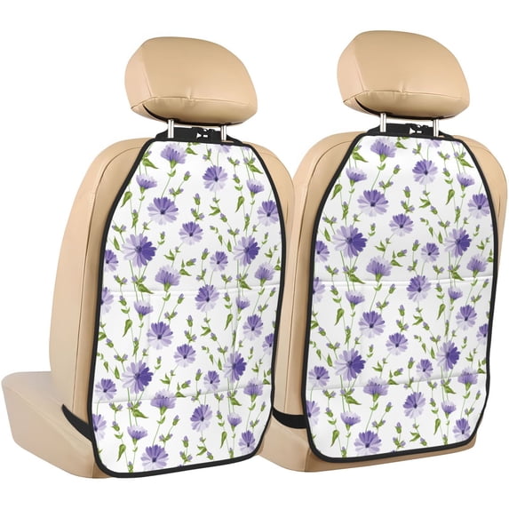 Zufioo Purple Chicory for Car Seat Kick-Proof Storage Pads 2 Pack, Anti-Stain Adjustable Car Seat Protectors for SUV, Jeep, Truck-One Size