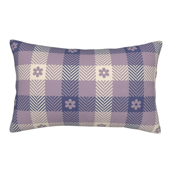 Zufioo Purple Floral Gingham Check Plaid Print Double-sided Plush Pillow Cover,Decorative Pillow Protector without Pillow Core, Suitable for Sofa, Bedroom, Car-16"x24"