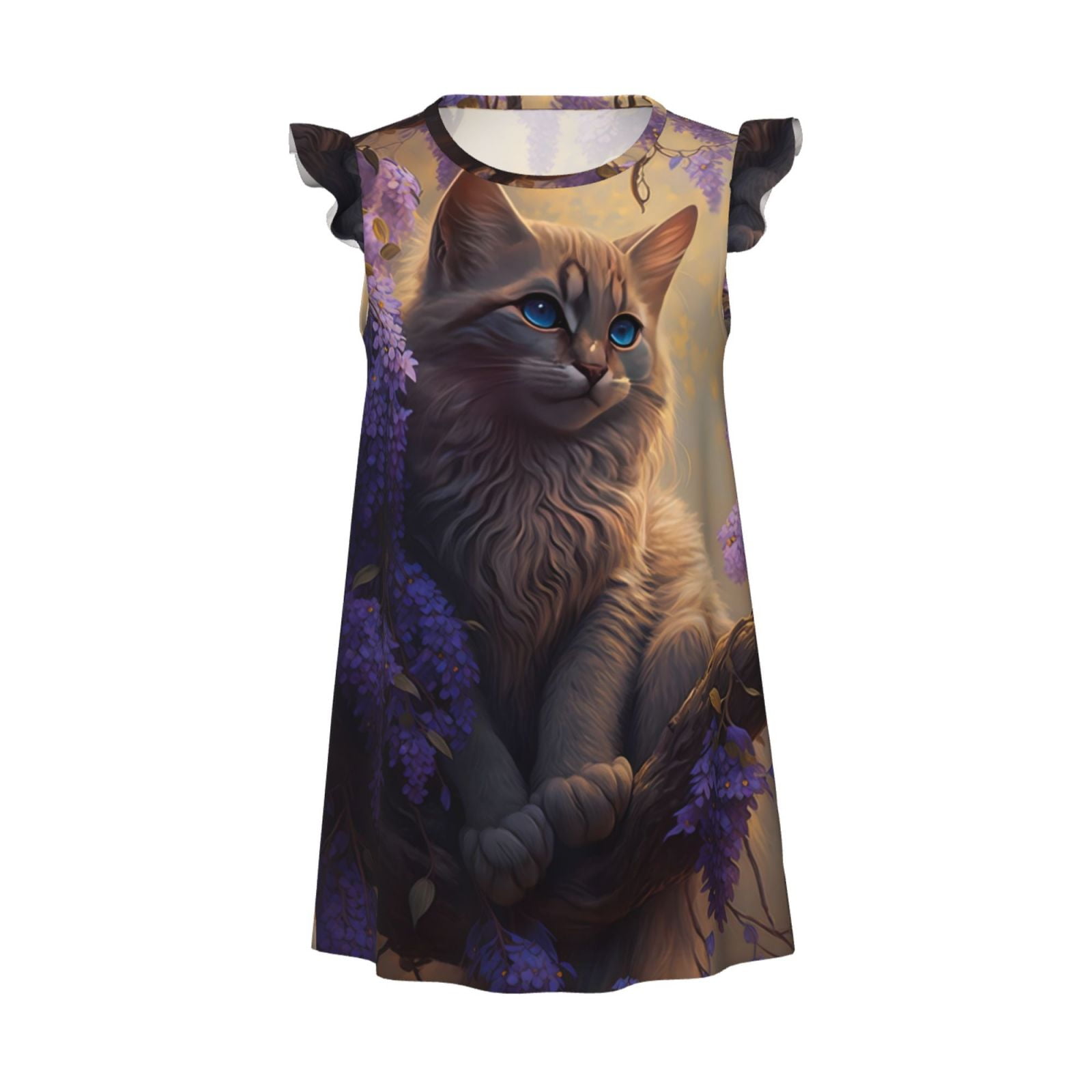 Zufioo Purple Flower Lazy Cat Girls Nightgowns Toddler Girl Pajamas
