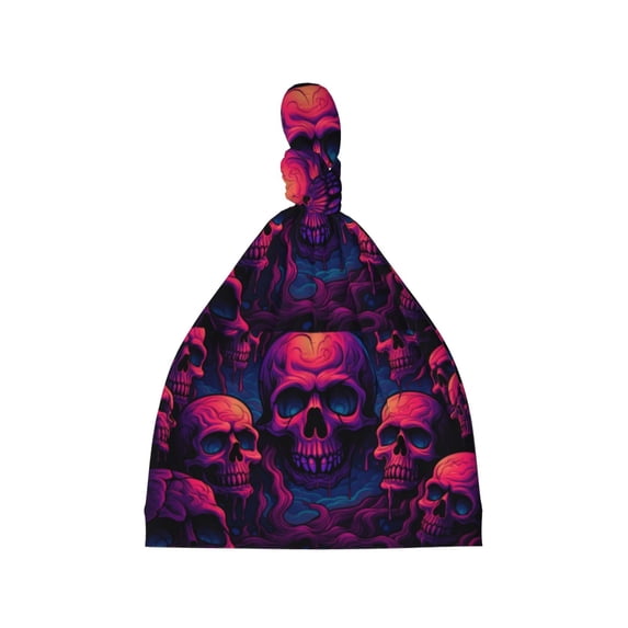 Zufioo Purple-Red Skull Baby Beanie Hats Soft Knotted Caps for Infant Baby Girls Boys Caps 0-6 Months