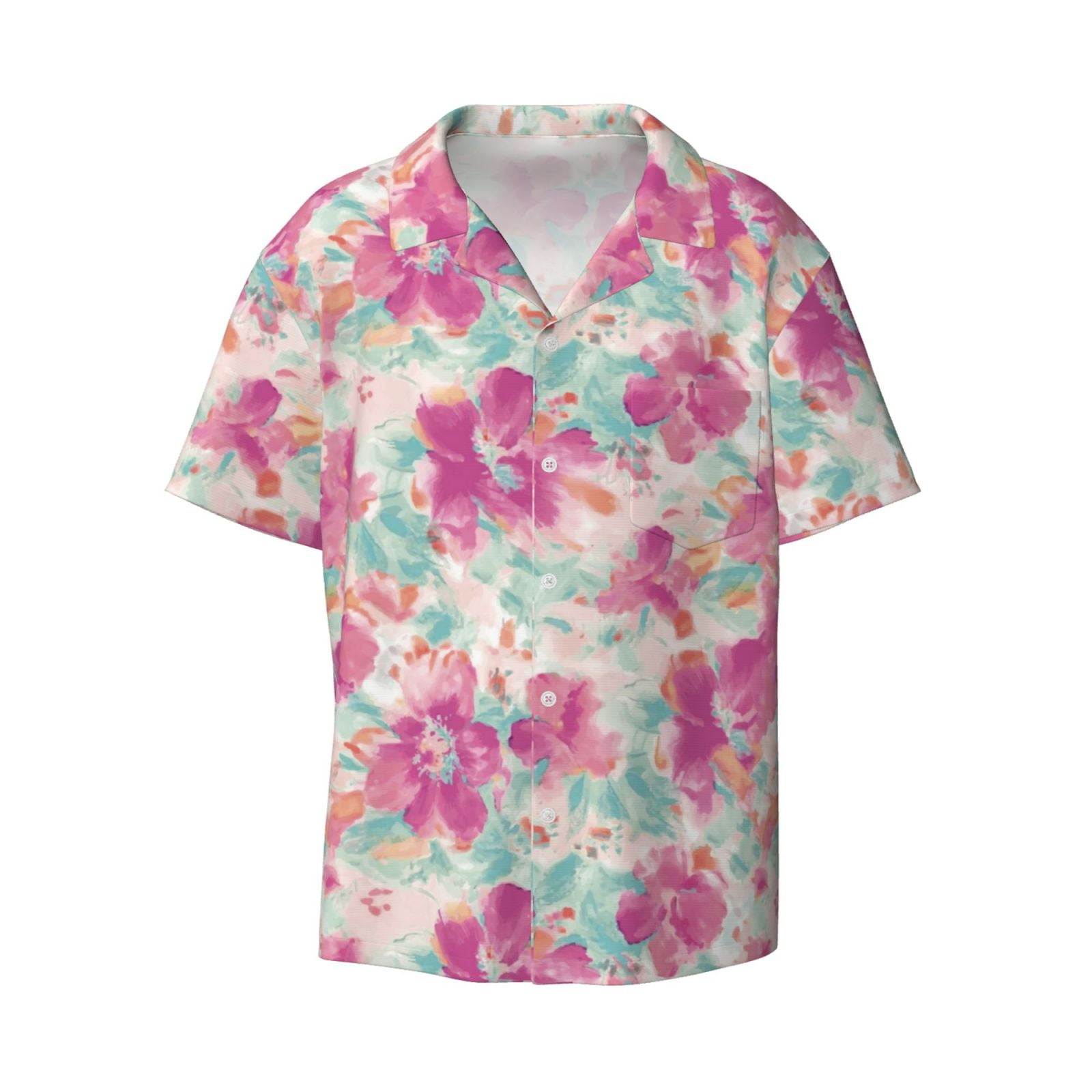 Zufioo Purple Watercolor Flowers Print Mens Button Down Short Sleeve