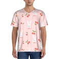 thumbnail image 1 of Zufioo Rabbit And Cherry Print Men's Baseball Short Sleeve, Moisture Wicking Button-Down Hip Hop Tee-Medium, 1 of 7