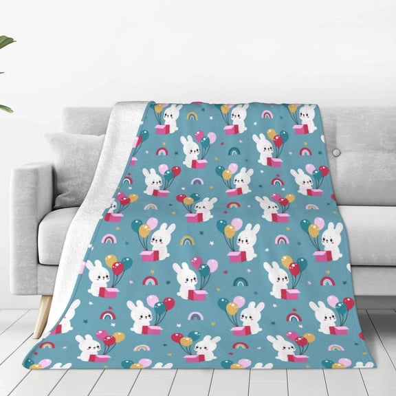 Zufioo Rabbit And Rainbow Fleece Blanket Queen Size,Plush Bed Blanket,Ultra Soft Throw Blanket,Plush Fuzzy Cozy Blanket Perfect for Bed,Couch-40"x30"
