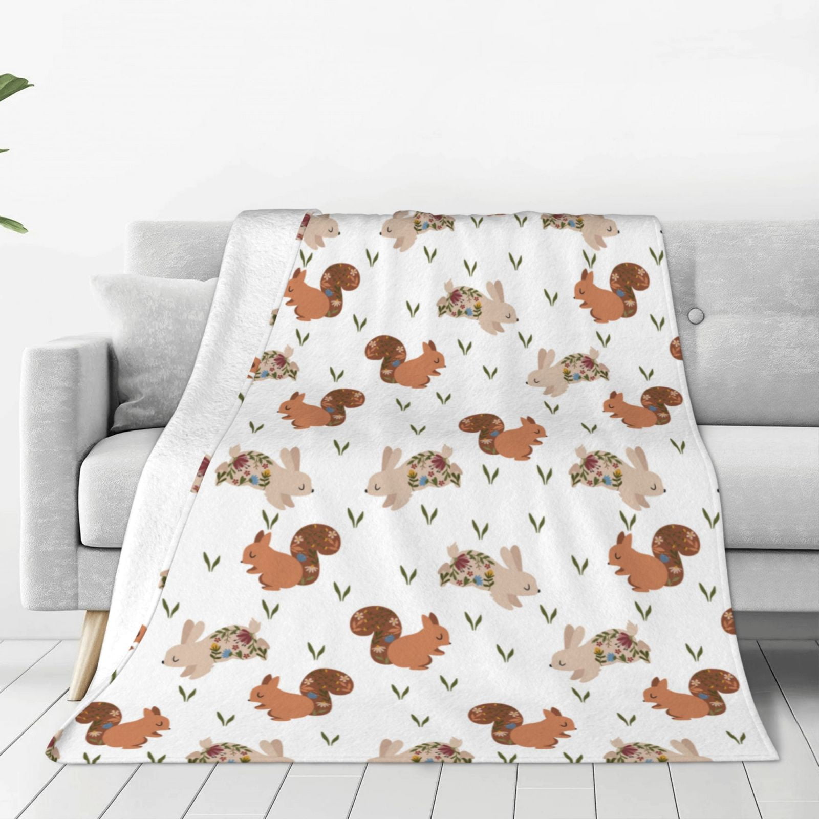 Zufioo Rabbit And Squirrel Fleece Blanket Queen Size,Plush Bed Blanket