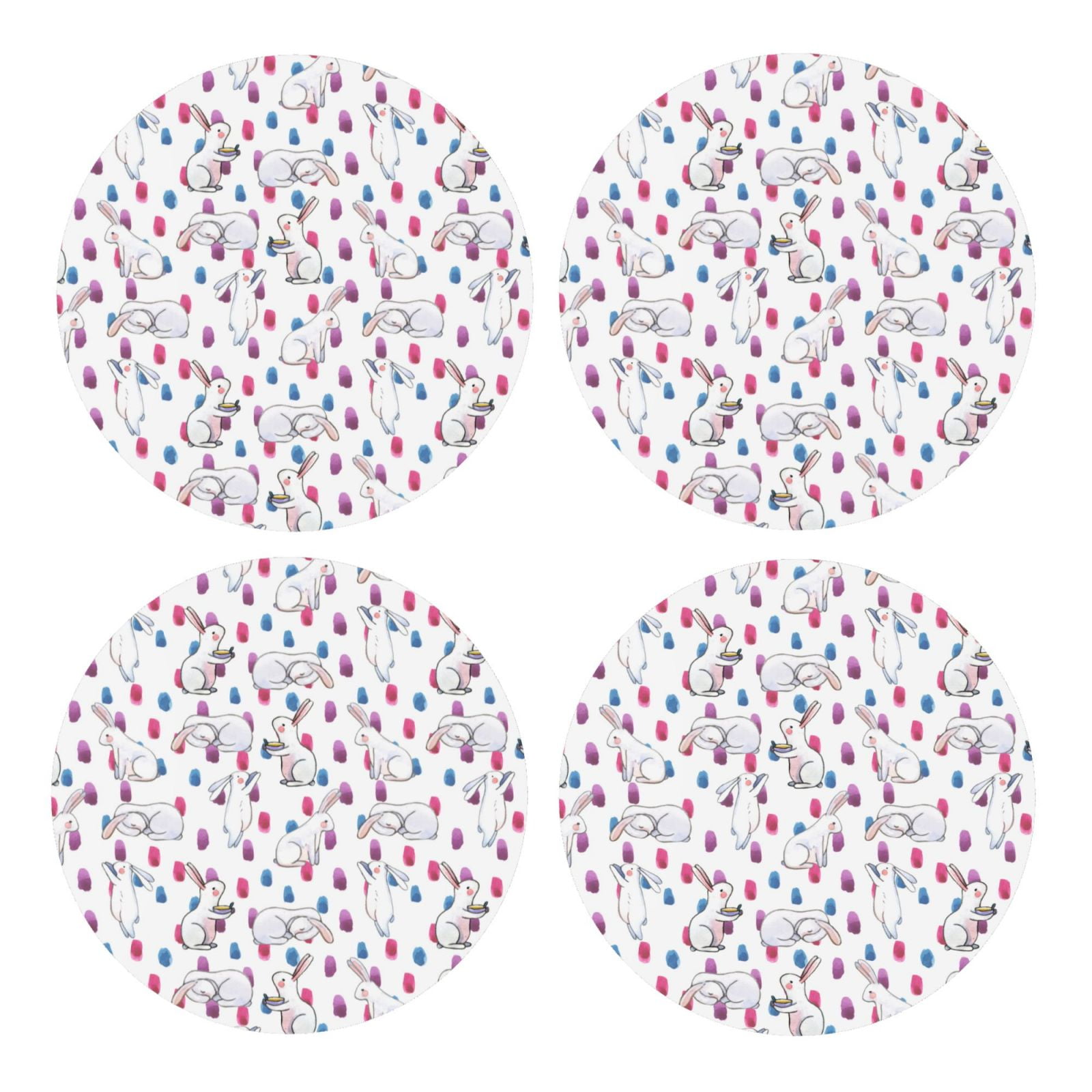 Zufioo Rabbit Eating 4 PCS MDF Cork Coasters,4 inches Round Cup