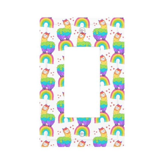 Zufioo Rainbow Llama Print Switch Wall Plate, Dustproof and Heat-resistant Decorative Wall Switch Cover, Suitable for Residential and Commercial Areas-Mid-size