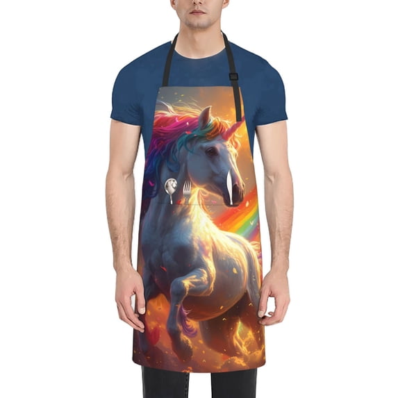 Zufioo Rainbow Sunset Cloud White Horse Print Adult Waterproof Apron, Cooking Apron, Flower Arranging and Painting Apron-Adjustable Straps, with Pockets, Kitchen Supplies-One Size
