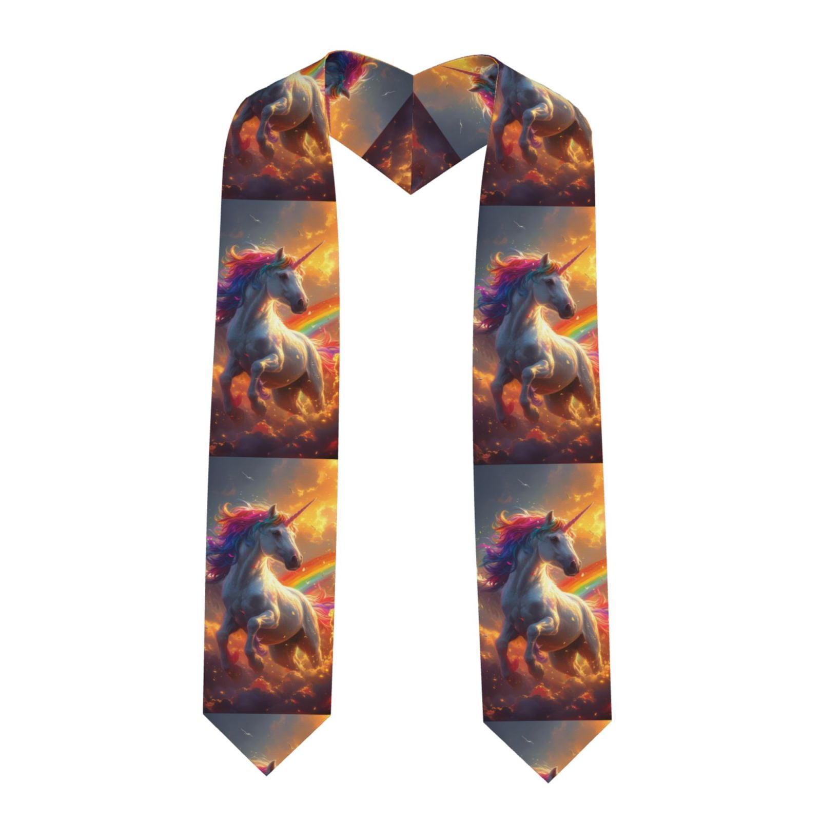 Zufioo Rainbow Sunset Cloud White Horse Print Graduation Shawl Ribbon ...