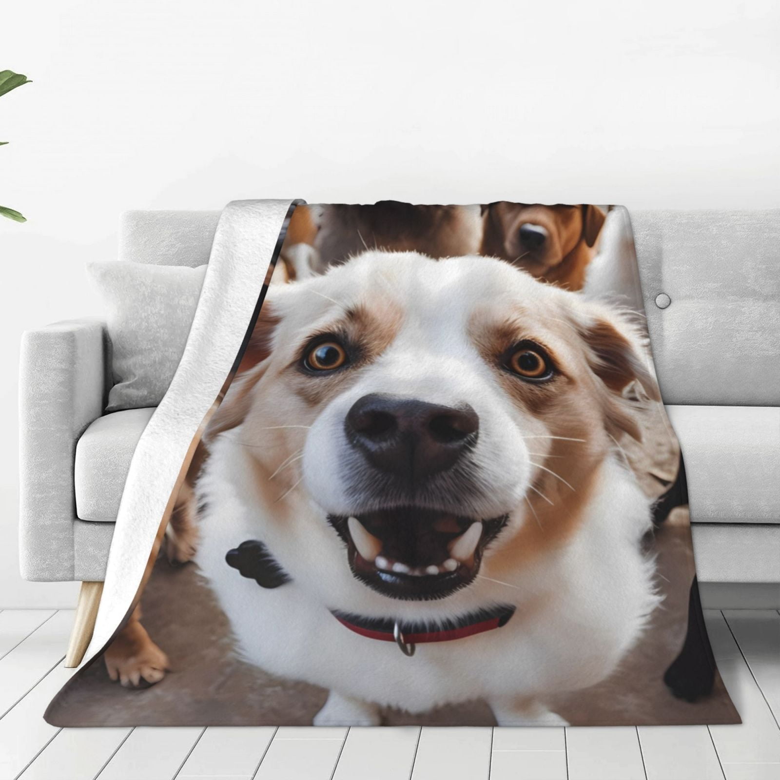 Zufioo Realistic Cute Puppy Fleece Blanket Queen Size,Plush Bed Blanket