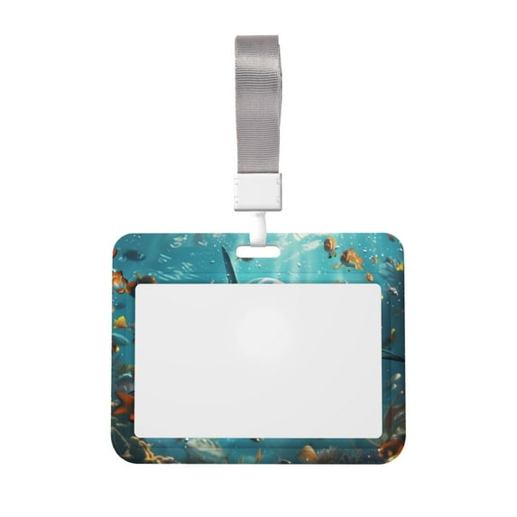 Zufioo Realistic Ocean Shark Print Work Badge Protective Case, Waterproof Lanyard, Badge Transparent Clip, Suitable for Induction Card Badge Swipe Credit Card