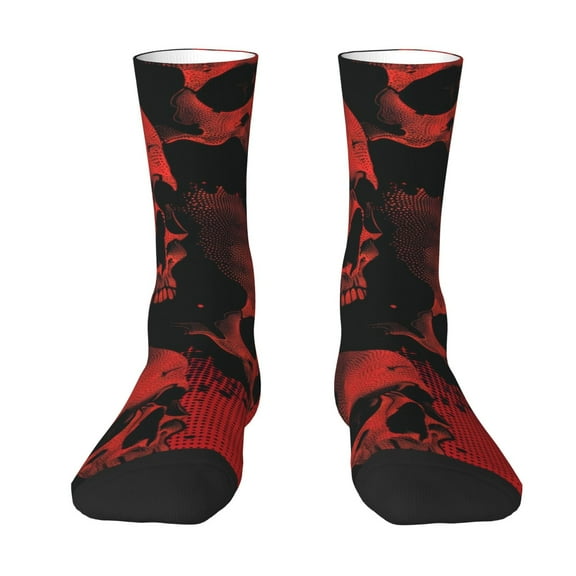 Zufioo Red And Black Abstract Skull Print Thigh High Socks,Knee High Socks For Women and men,Over the Calf Tube Socks.Athletic Socks