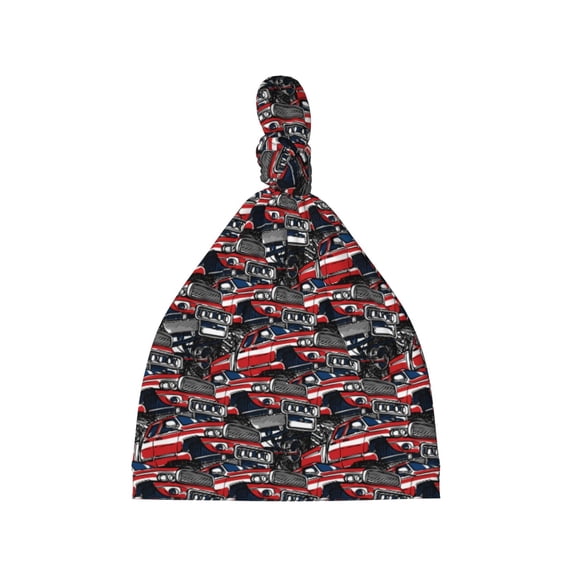 Zufioo Red And Blue Cars Baby Beanie Hats Soft Knotted Caps for Infant Baby Girls Boys Caps 0-6 Months