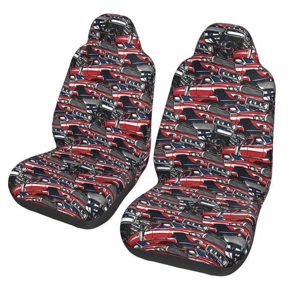 Zufioo Red And Blue Cars Full Set Car Seat Covers with Soft Padding 2PCS Universal Auto Front Seats Protector Fits Cars, SUVs, Sedans, and Trucks
