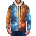 thumbnail image 1 of Zufioo Red And Blue Flame Waves Print Men's Hooded Cardigan, Zip-up Long-Sleeved Sweatshirt Jacket Sportswear-Small, 1 of 5