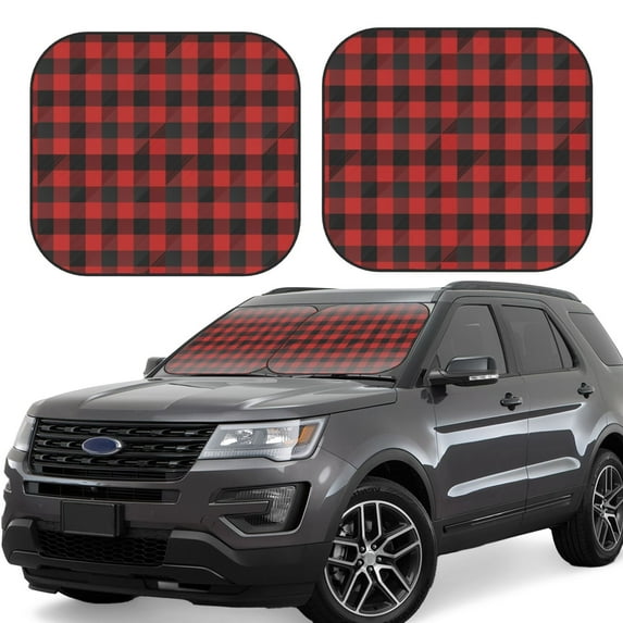 Zufioo Red Black Plaid Print Folding Car Windshield Sun Visor, Anti-ultraviolet Sun Visor, Suitable for Trucks, Vans Car Accessories-Large