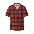 thumbnail image 1 of Zufioo Red Black Plaid Print Mens Button Down Short Sleeve Shirt,Classic Plaid Shirt,Mens Accessories Fashion Shirt-X-Large, 1 of 6