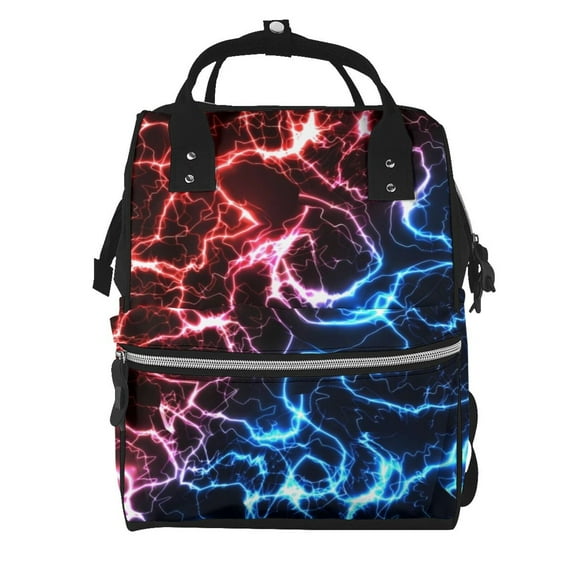 Zufioo Red And Blue Lightning Print Large capacity mommy bag, diaper bag, waterproof parent-child backpack, multi-pocket design backpack suitable for travel and shopping