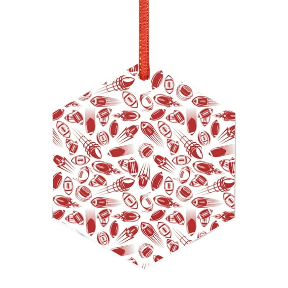 Zufioo Red Football Print Large Acrylic Christmas Ornaments, Suitable for Christmas Tree Christmas Holiday Party Pendant Decorations-Hexagon