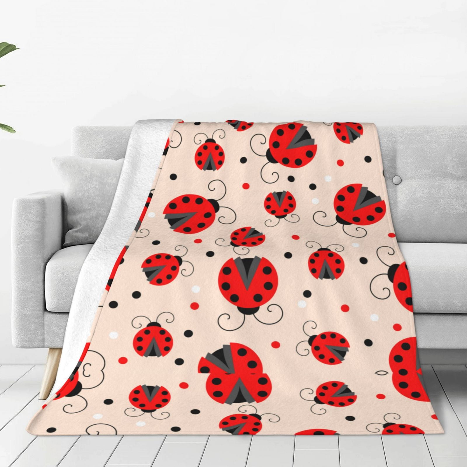 Zufioo Red Ladybug Fleece Blanket Queen Size,Plush Bed Blanket,Ultra