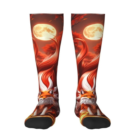Zufioo Red Leaf Flame Fox Print Long High Thigh Socks Knee-High Warm Stocking Women Boot Sock Leg Warmer High Socks for Daily Wear, Cosplay