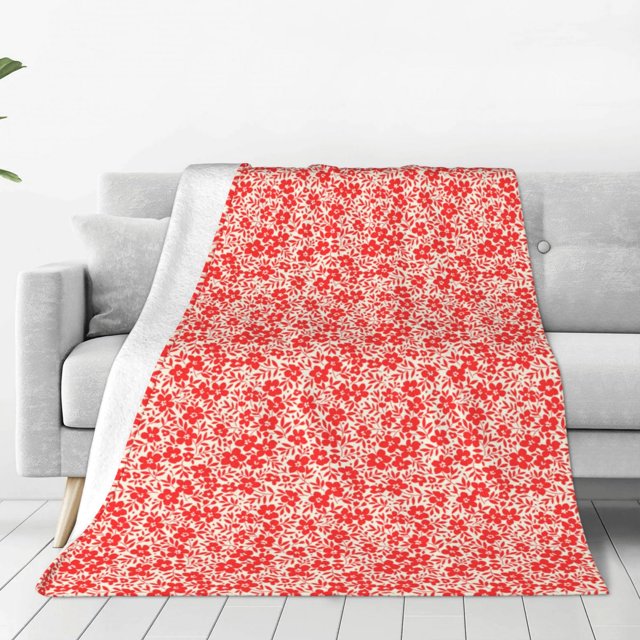 Zufioo Red Pretty Flowers Fleece Blanket Queen Size,Plush Bed Blanket