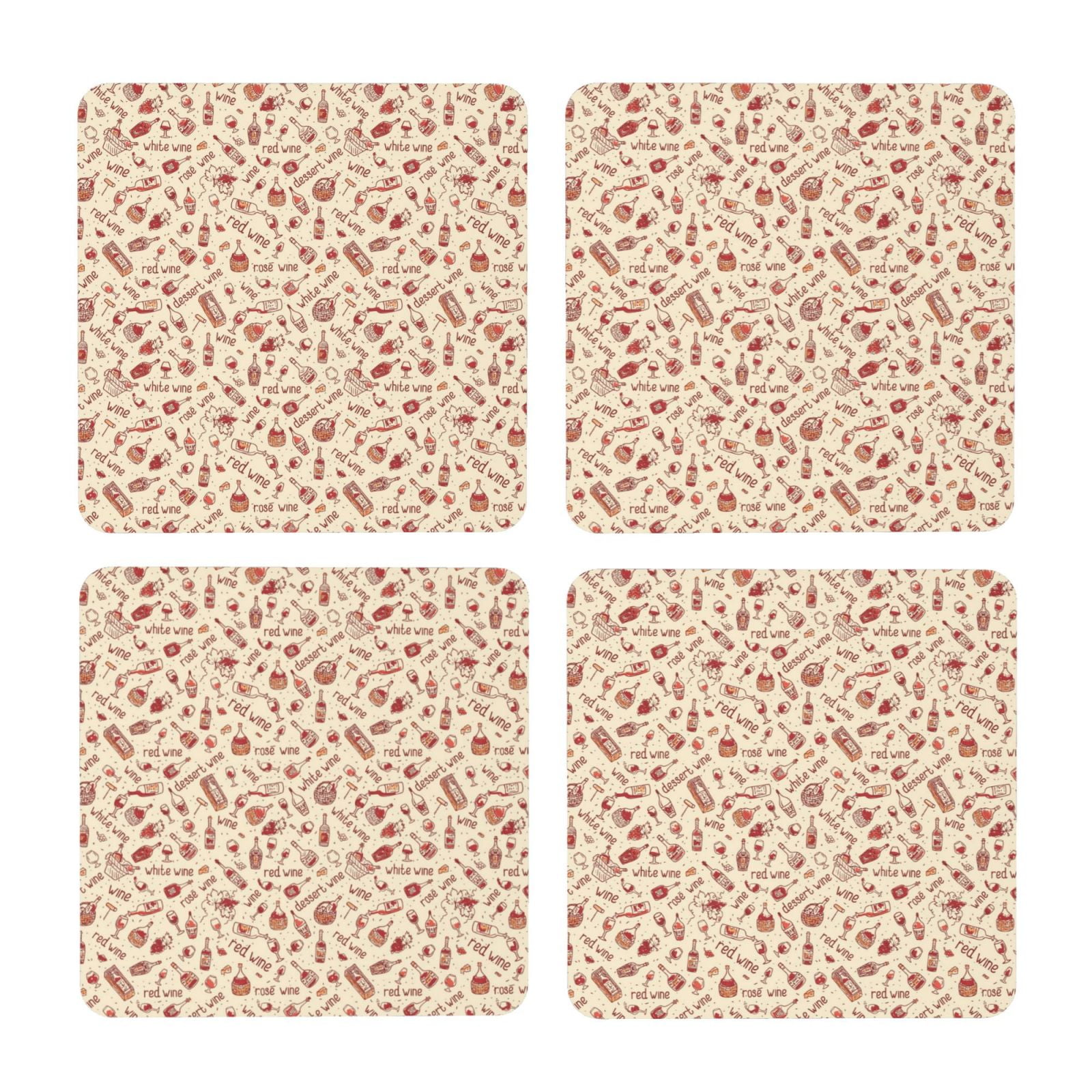 Zufioo Red Wine 4 PCS MDF Cork Coasters,4 inches Round Cup Coasters