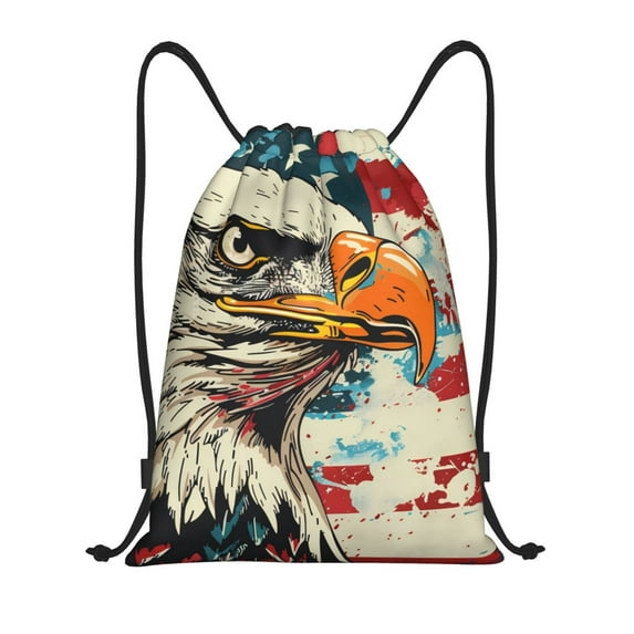 Zufioo Retro American Eagle Sports Cinch Sack Gym String Bags Machine Washable Heavy Duty String Backpack for Men Women-Small