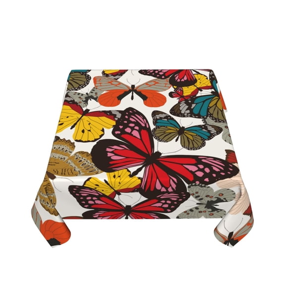 Zufioo Retro Floral Butterfly Print Square Decorative Tablecloth, Wrinkle-resistant, Waterproof and Oil-resistant Tablecloth Coffee Table Cloth, Suitable for Restaurants-54"x54"