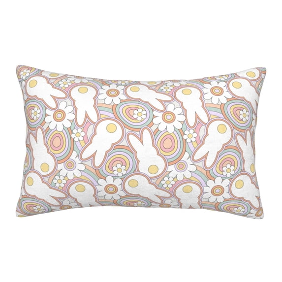 Zufioo Retro Hippie Groovy Easter bunny Print Double-sided Plush Pillow Cover,Decorative Pillow Protector without Pillow Core, Suitable for Sofa, Bedroom, Car-16"x24"