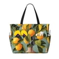 thumbnail image 1 of Zufioo Retro Warm Lemon Flower Print Large Capacity Beach Travel Bag, Zippered Pocket Foldable Hand-held Shoulder Beach Bag, 1 of 7