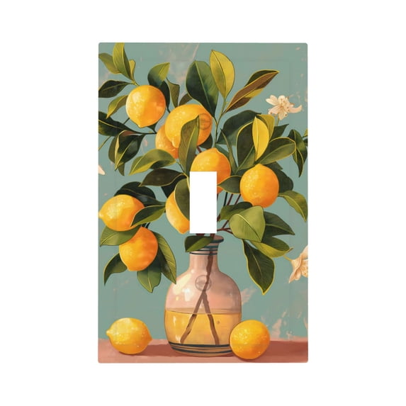Zufioo Retro Warm Lemon Flower Print Switch Wall Plate, Dustproof and Heat-resistant Decorative Wall Switch Cover, Suitable for Residential and Commercial Areas-Mid-size