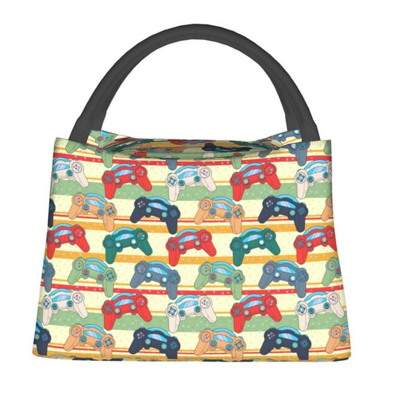 Zufioo Retro With Joysticks Insulated Reusable Grocery Bags,Cooler Bag,Food Delivery Bag, Travel Insulated Bag, or Beach Cooler Bags