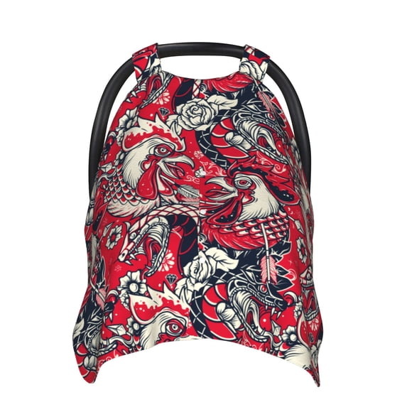 Zufioo Rooster Head Print Baby Stroller Seat Nursing Cover, Baby Stroller Canopy Seat Cover Breastfeeding Cover, Suitable for Indoor and Outdoor-One Size