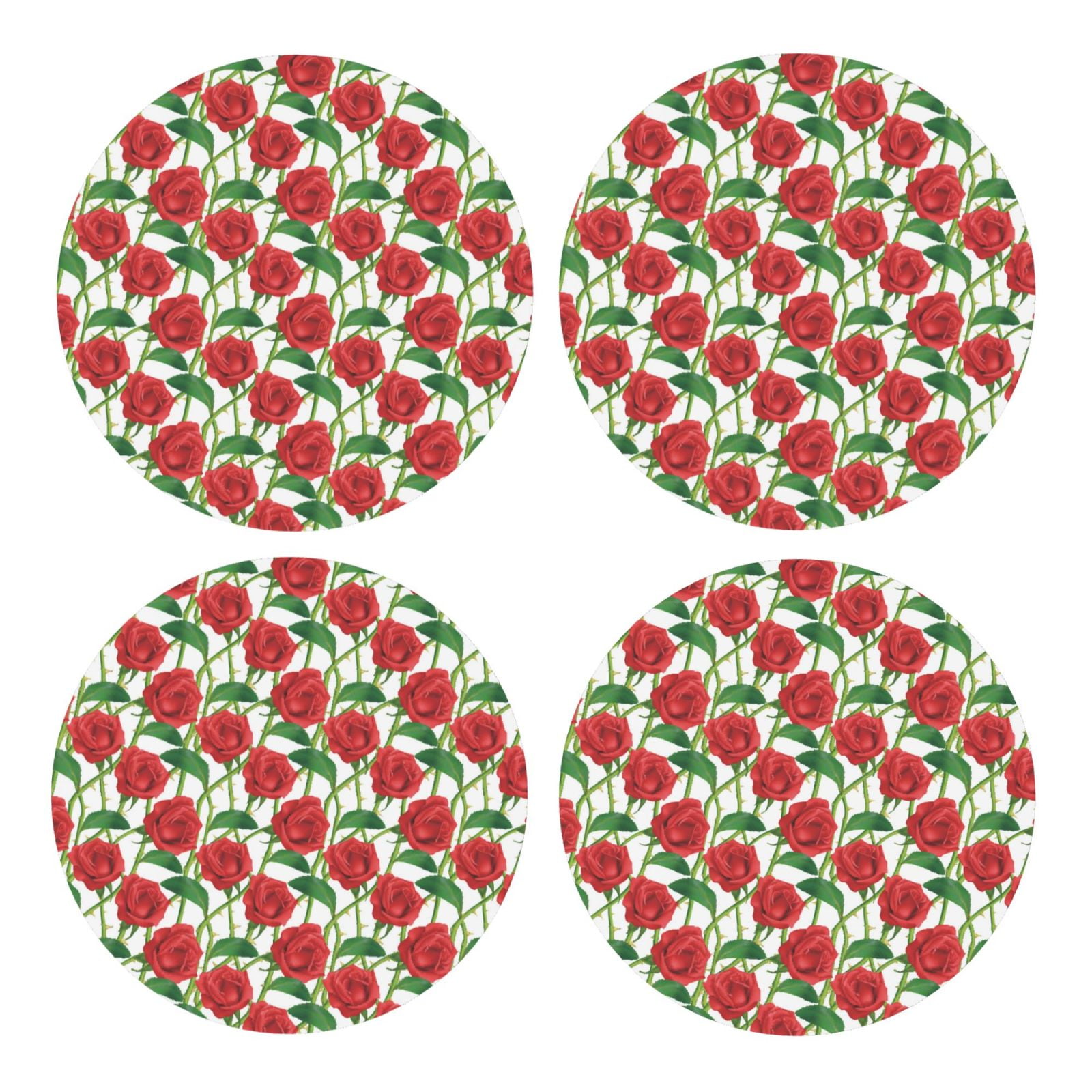 Zufioo Rose Flowers 4 PCS MDF Cork Coasters,4 inches Round Cup Coasters