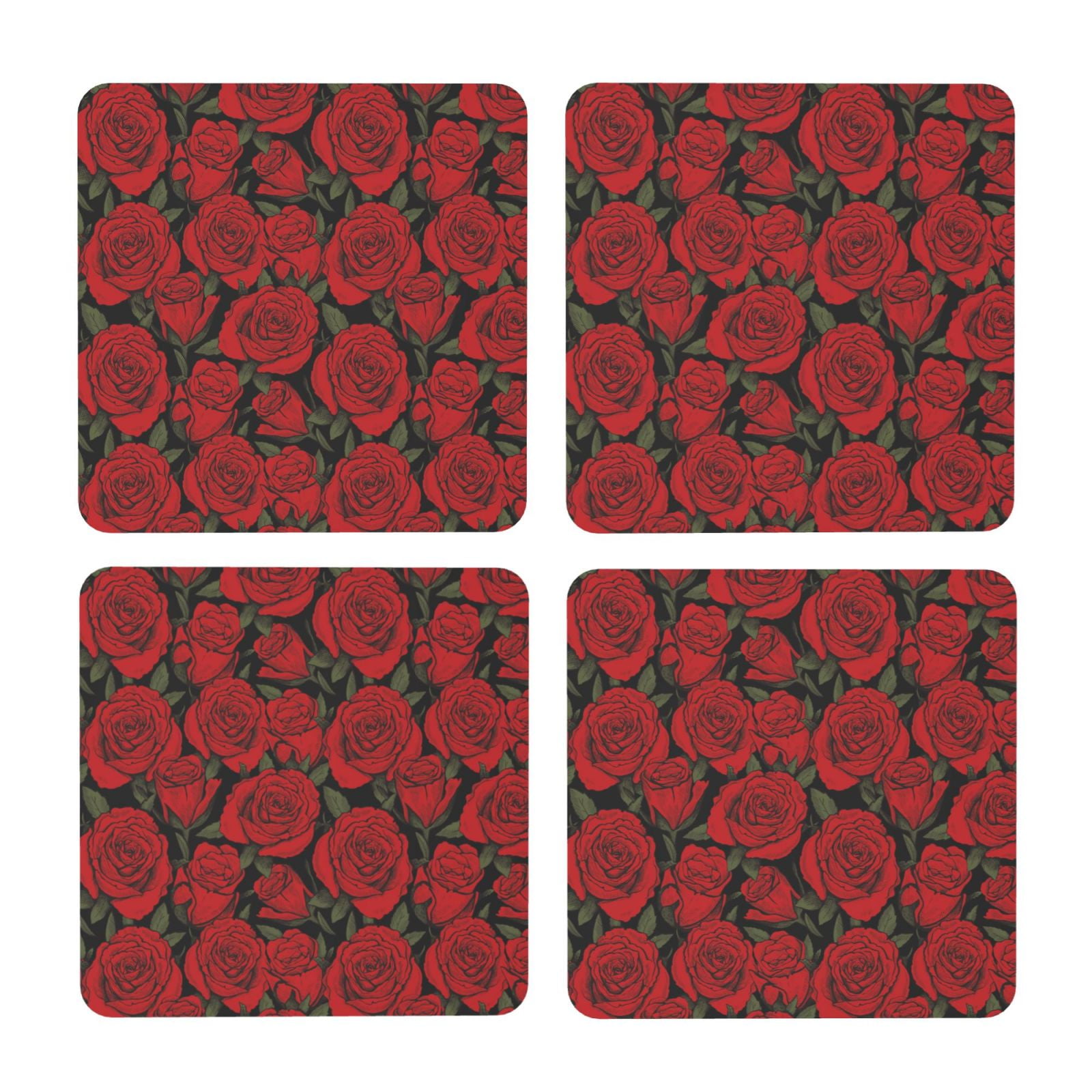Zufioo Rose Flowers 4 PCS MDF Cork Coasters,4 inches Round Cup Coasters