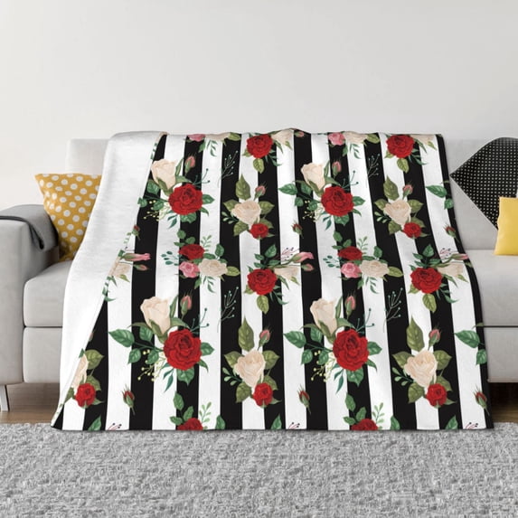 Zufioo Rose Flowers Print Horizontal Flannel Blanket, Anti-wrinkle, Anti-shrinkage, Anti-allergic Plush Blanket, Household Items Suitable for Bedroom-50"x40"