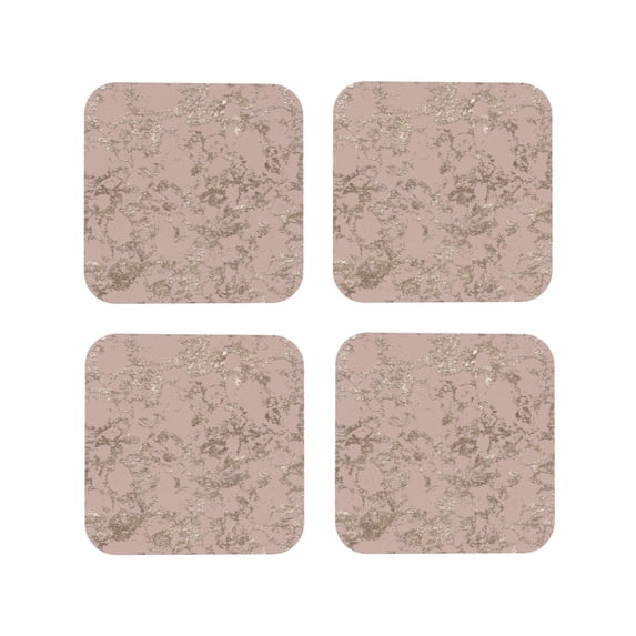 Zufioo Rose Gold Marble Texture Print Leather Coaster Set, Decorative PVC Coasters 4-pack - Scald and Stain-resistant, Suitable for Home, Cafes, Restaurants-Square