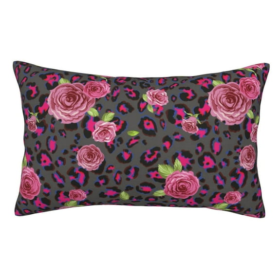 Zufioo Rose Mix Leopard 2 Print Double-Sided Throw Pillow Cover, Pillow Protector Home Decor - With Hidden Zipper, Suitable for Bedroom, Living Room, Car Interior-14"x20"