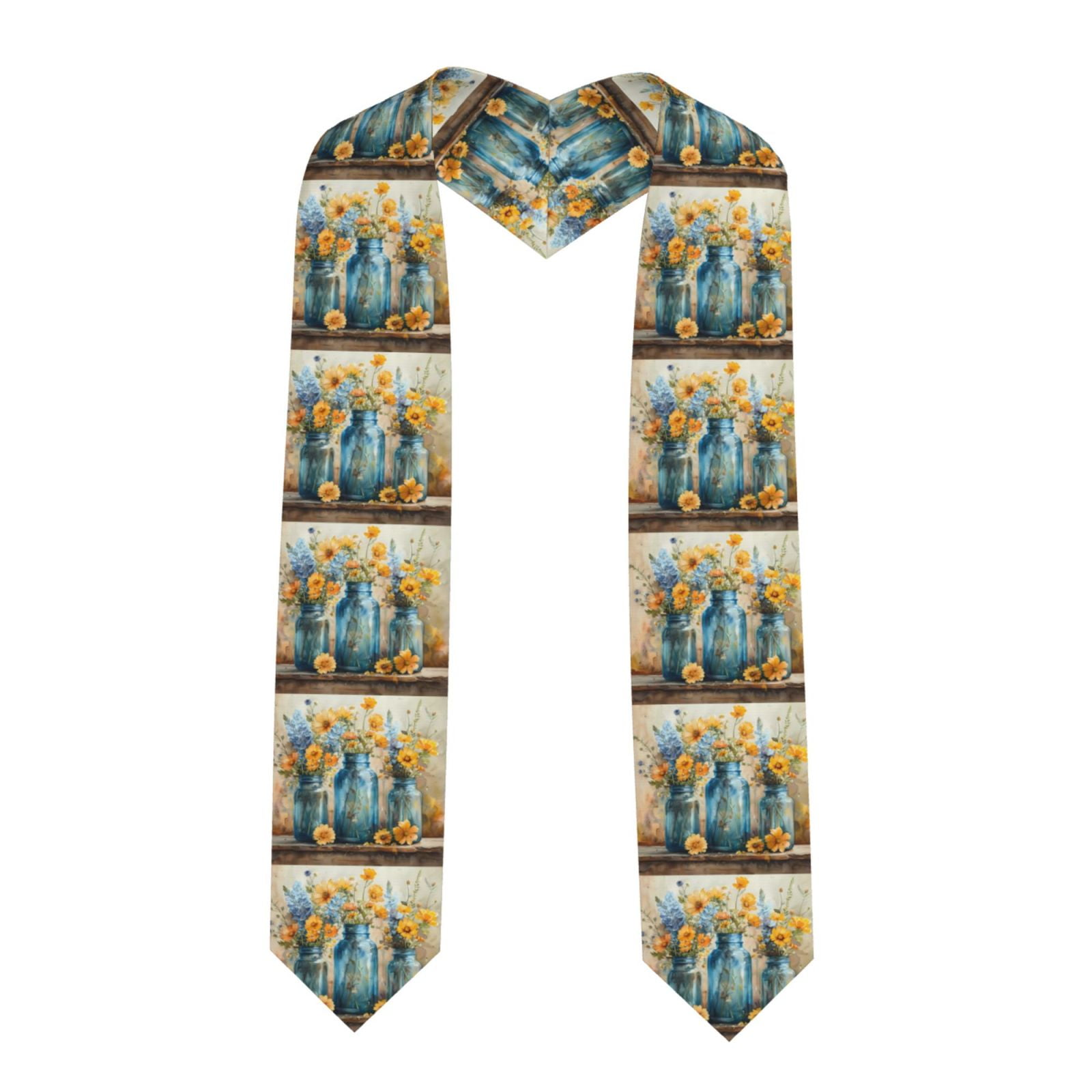 Zufioo Rustic Blue Vase Blossoms Print Graduation Shawl Ribbon ...