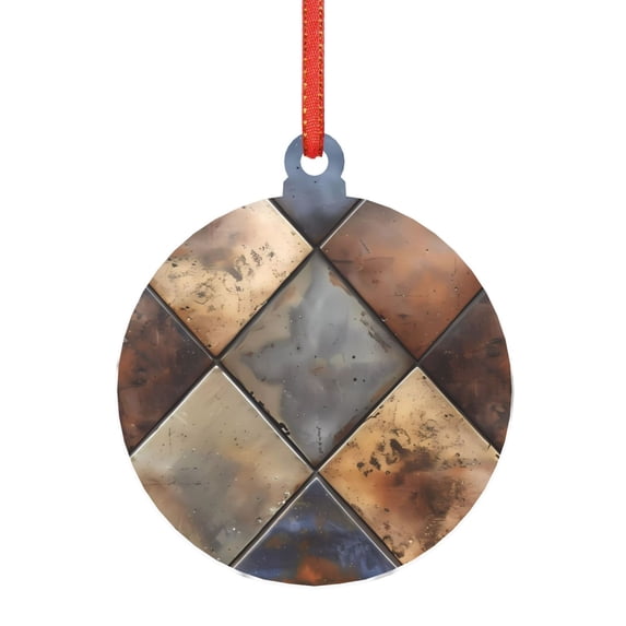 Zufioo Rustic Tile Pattern Print Large Acrylic Christmas Ornaments, Suitable for Christmas Tree Christmas Holiday Party Pendant Decorations-Round Shape