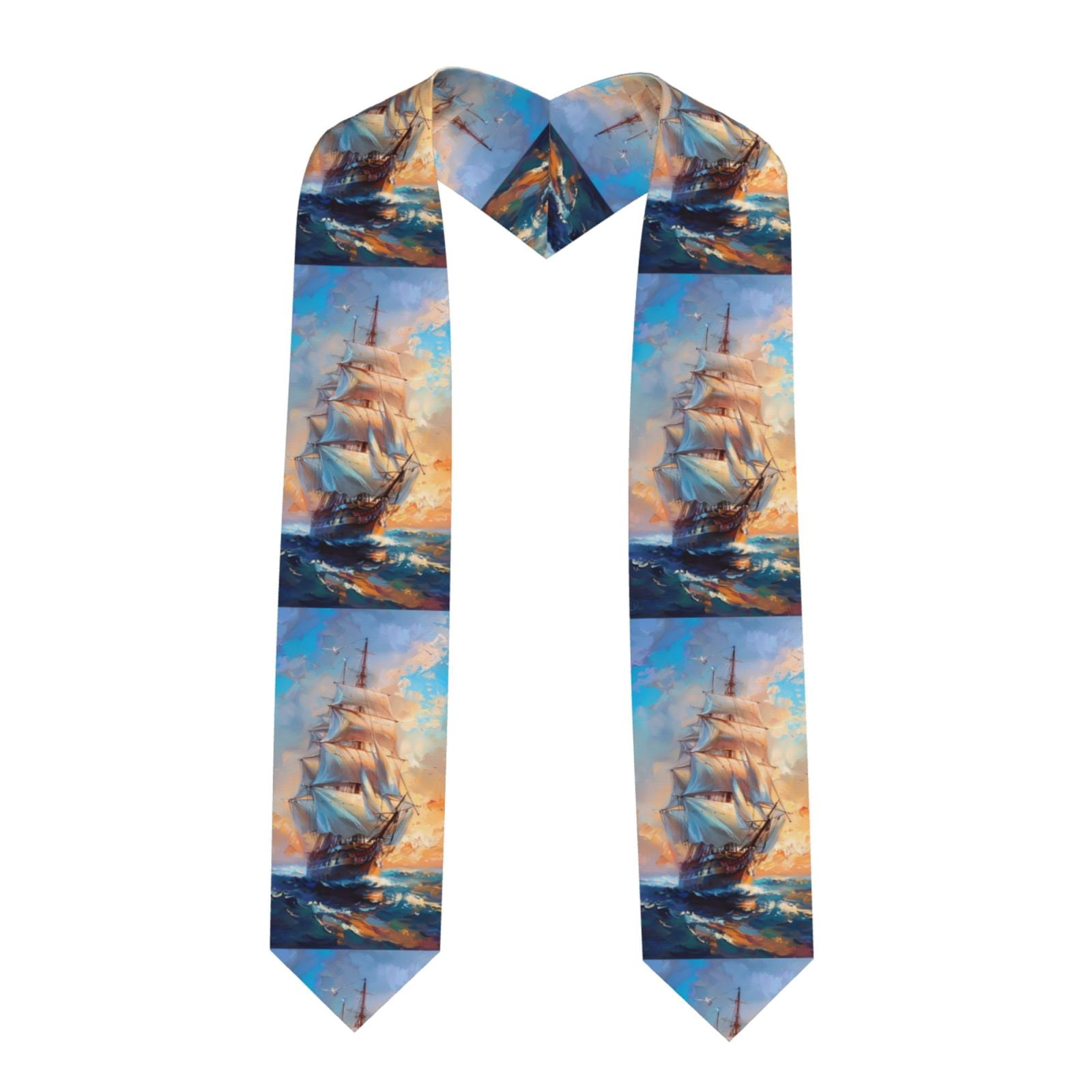 Zufioo Sailing Ship Ocean Sunset Print Graduation Shawl Ribbon ...