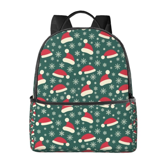 Zufioo Santa Hat Joy Green Festive Print Fashion Large Capacity Backpack, Zippered Multi-compartment Travel Work Campus Lightweight Backpack, Unisex
