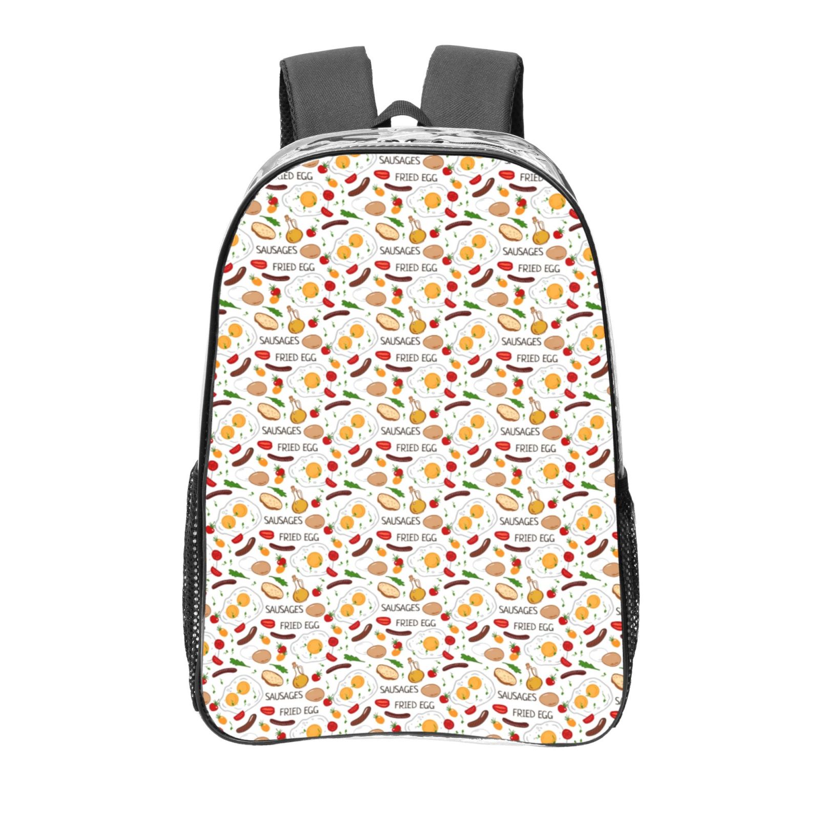 Zufioo Sausage Tomato Toast Print Transparent Backpack, 16-inch PVC ...