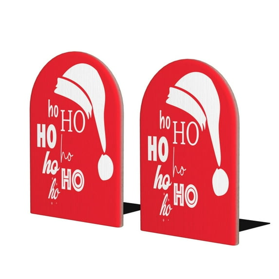 Zufioo Saying Ho Ho Ho Print Wooden Bookends, Metal Bookshelf Non-slip Bookends, Home Furnishings Suitable for Bookcases Offices