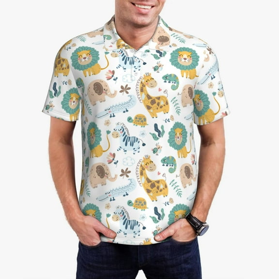 Zufioo Scandinavian Africa Print Men's POLO Shirts, Quick-drying Button-down Business and Vacation Shirts, T-shirts, Summer Clothing-4X-Large