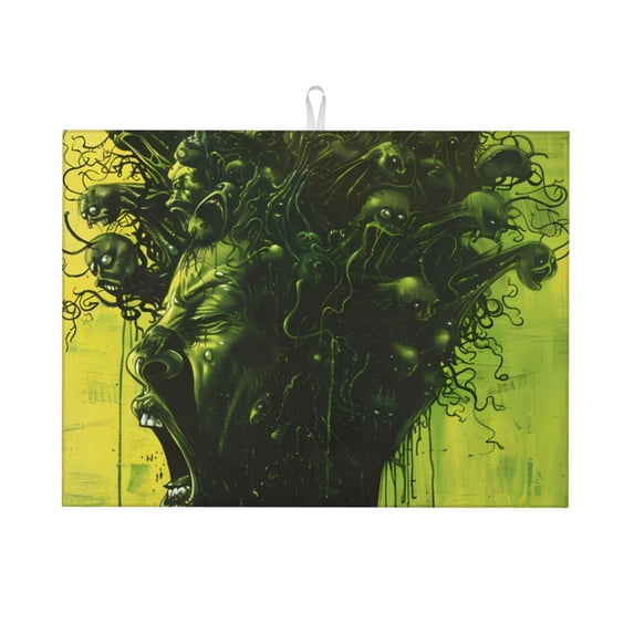 Zufioo Screaming Horror Art Print Microfiber Dish Drying Mat, 18x24 Inch Water Absorbent Non-Slip Mat for Kitchen, Dining Room, Bar Counter