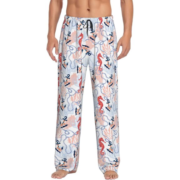 Zufioo Sea Horse And Corals Mens Pajama Pants Sleep & Lounge Pants Sleepwear Pants(Available in Big & Tall)-Large