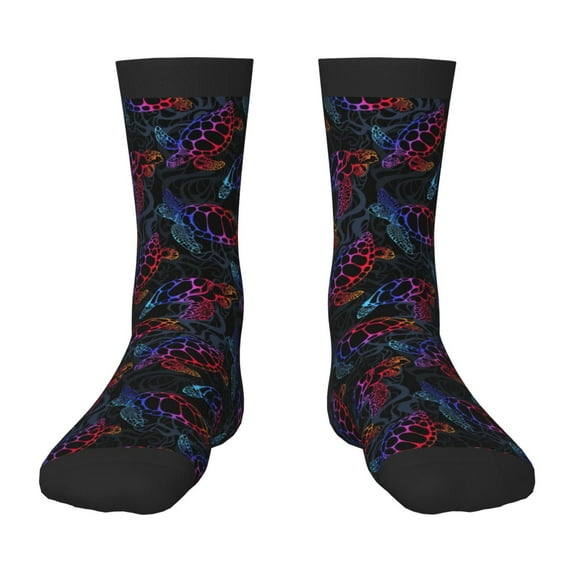 Zufioo Sea Turtle Print Children's Mid-tube Socks, Contrast Color High Elastic Sports Socks - Sweat-absorbent, Warm, Suitable for Children Aged 6-10