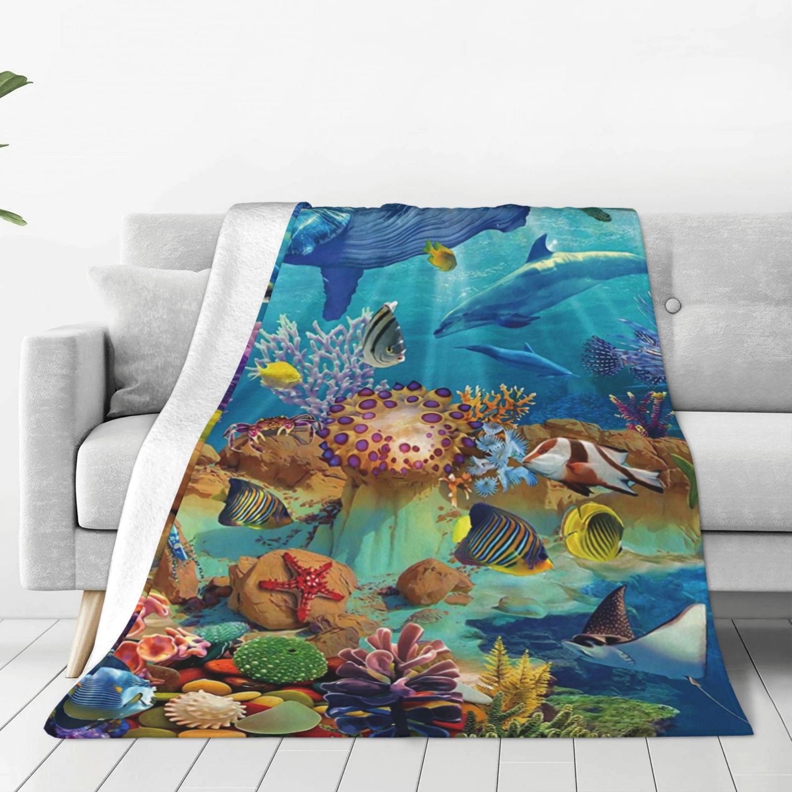 Zufioo Sea World Fleece Blanket Queen Size,Plush Bed Blanket,Ultra Soft