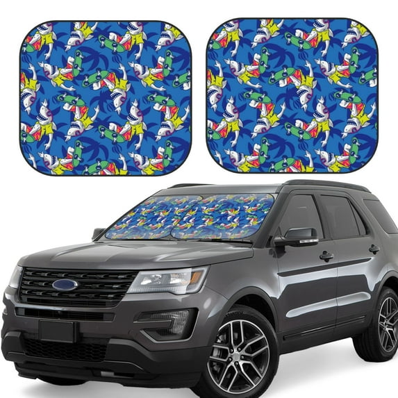 Zufioo Sharks Skateboarding With Palm Print Folding Car Windshield Sun Visor, Anti-ultraviolet Sun Visor, Suitable for Trucks, Vans Car Accessories-Small